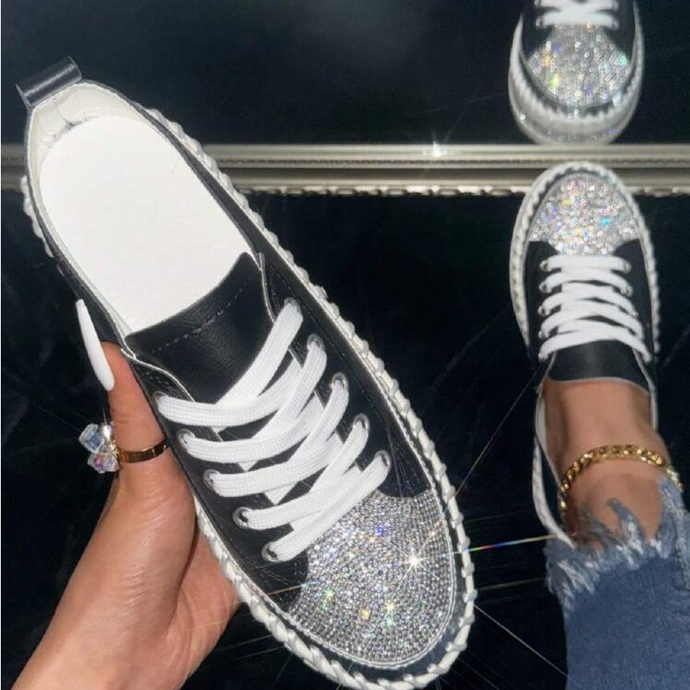 Rebellious Rose Black And Silver Sneakers View 2